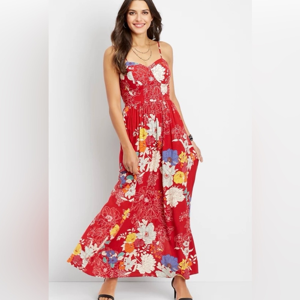 Maurices Red Floral Maxi Skirt - Picture 1 of 12
